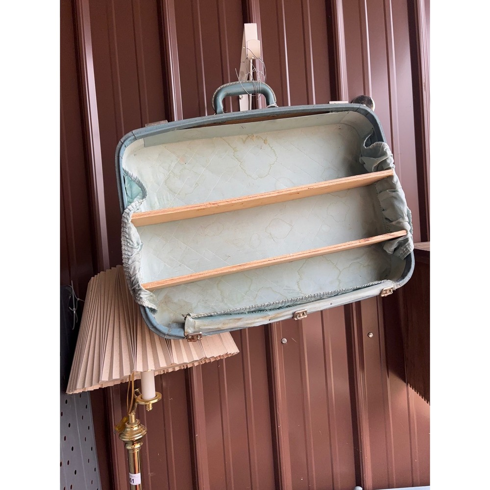 Vintage Upcycled Suitcase Wall Shelf Blue Hardshell Luggage Shadow Box  Trinket